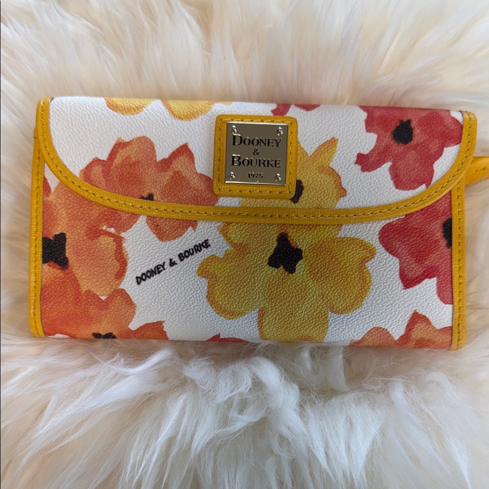 Dooney & Bourke White Floral Wallet with Yellow Trim